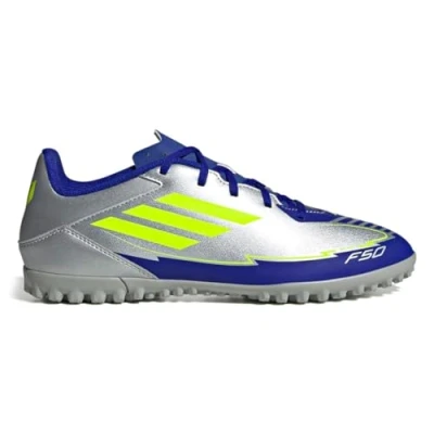 Afbeelding van adidas Performance Messi F50 CLUB Voetbalschoenen met Kunststof noppen, Heren, Maat: 42 2/3, Silver/yellow/blue
