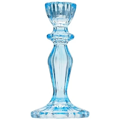 Afbeelding van Blauwe glazen kaarsenhouder decoratieve kegelvormige kandelaar voor maaltijden binnen of buiten, elegante decoraties diner, verjaardag, tuin, bruiloft, woondecoratie
