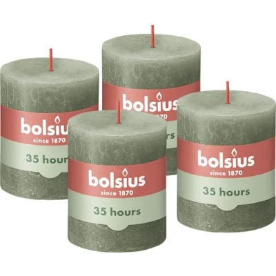 Afbeelding van Stompkaarsen Shine 4 st rustiek 80x68 mm fris olijfkleurig