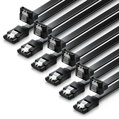Afbeelding van deleyCON 6 x 50 cm SATA kabelset 3 datakabels III HDD SSD verbindingskabel metalen clip GBit/s 1 recht 90 graden type L zwart