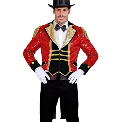 Afbeelding van Widmann Circus Kostuum Pailletten Slipjas Dompteur Don Man Rood, Zwart, Goud Large Carnavalskleding Verkleedkleding