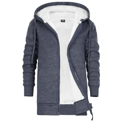 Afbeelding van Kindertrui met capuchon, ritssluiting, fleecejas, gevoerd, hoodie, fleece, gevoerde jas, kleding, winter, warm, kinderen, jongeren, 5 15 jaar, Marine.