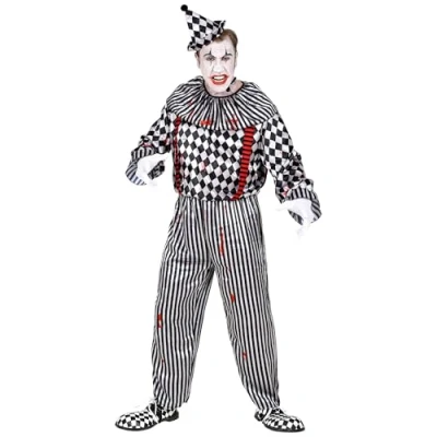 Afbeelding van Widmann Monster &amp; Griezel Kostuum Bloedgrappige Scary Clown Man Zwart / Wit Small Halloween Verkleedkleding