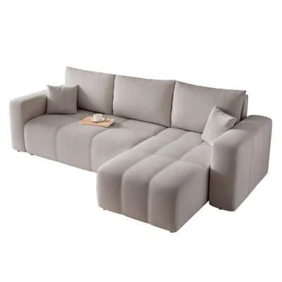 Afbeelding van GREKPOL Pedro Hoekbank met slaapfunctie en bedlade, 145 x 248 cm, 3 zits, slaapbank, lichtgrijs