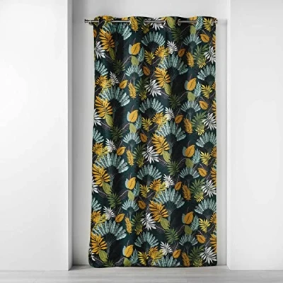 Afbeelding van Douceur d&#039;Intérieur, Gordijn met ogen, 140 x 240 cm, bedrukt katoen, Panazio blauw