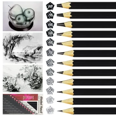 Afbeelding van OWLKELA 12 potloden, potloden 2H H F HB B 2B 3B 4B 5B 6B 7B 8B, grafietpotloden, artistieke creaties, tekeningen, schetsen (kartonnen verpakking)