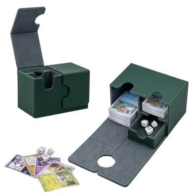 Afbeelding van Dubbele opbergdoos voor MTG kaartspellen, capaciteit 200+ kaarten zonder hoes, 2 scheidingswanden en 1 dobbelplaat, magneetsluiting, Magic Commander TCG verzamelkaartspellen, groen