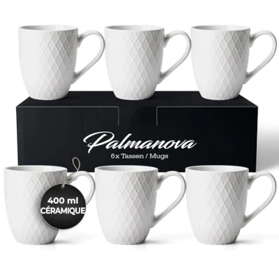 Afbeelding van 6 x 400 ml set koffiekopjes / bekers moderne keramische mok mat grote koffiemok