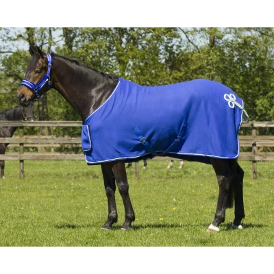 Image de QHP Couverture polaire Motif : bavoir de poitrine Bordure contrastée Sangles croisées (155 cm, bleu cobalt, argenté)