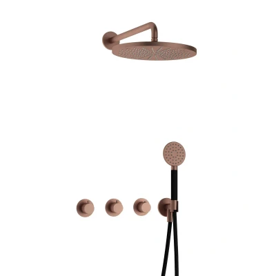 Afbeelding van Hotbath Cobber Regendoucheset IBS70 Geborsteld Koper PVD Ronde handdouche 30cm Hoofddouche Wandarm Handouche met wandhouder