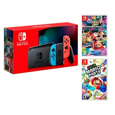 Afbeelding van Nintendo Switch 32GB neon rood/neon blauw Pack Super Mario Party + Kart 8 Deluxe