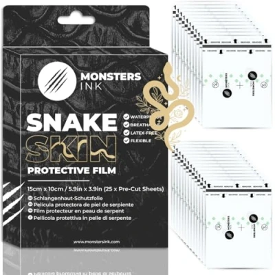 Afbeelding van Monsters Ink Snake Skin Protector, rolfolie, transparant, waterdicht, voor snelle genezing (15 cm x 10 (25 vellen))