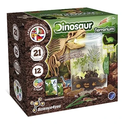 Afbeelding van Science4you Dinosaurusterrarium ecosysteem met fosforescerend dinosaurusspeelgoed voor kinderen, terrarium kinderen + 21 dinosaurusstickers, spellen, cadeau jongens en meisjes, 6 jaar