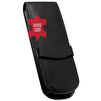 Afbeelding van ONLINE Lederen etui voor drie pennen, elegant alle merken, echt leer, zwarte pennenhouder, cadeau elke gelegenheid, afmetingen: 14,5 x 5 2,5 cm (l b h), 3 pennen