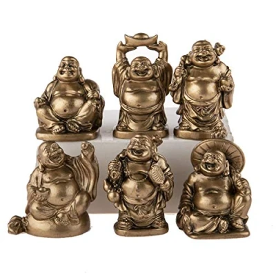Afbeelding van lachineuse Set van 6 belachelijke Boeddha&#039;s beeldjes Kleine Boeddha Gezondheid, Fortuin, Wijsheid, Geluk, Succes, Liefde Decoratie Feng Shui Indoor Geluksbrenger Cadeau idee Deco Zen Azië