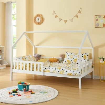 Afbeelding van Kinderbed Ydre huisbed met bedbodem 120x200 cm wit [en.casa]