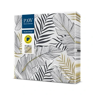 Afbeelding van PAW Papieren Servetten 3 laags (33 x 33 cm) 20 stuks Ideaal voor bruiloften, doopfeesten, verjaardagen, feestdagen, kleur: Exotic Leaves Stripe