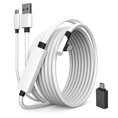 Image de Tiergrade Câble de liaison 2 en 1 compatible avec Oculus/Meta Quest fonction charge USB C séparée pour casque VR, 5 mètres 3.0 vers Type Steam VR/PC jeu