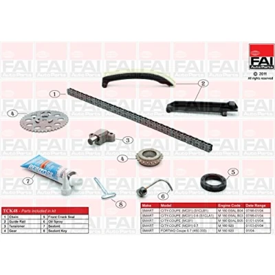 Afbeelding van FAI AutoParts TCK48 Distributiekettingset Met pakkingen, tandwielen Simplex, Boutenketting SMART: City Coupe, Roadster Cabrio