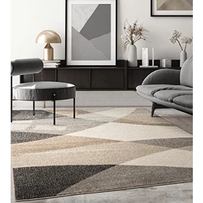 Afbeelding van Modern design woon of slaapkamer tapijt Golvend patroon Beige 200x280 Binnen The Carpet PEARL