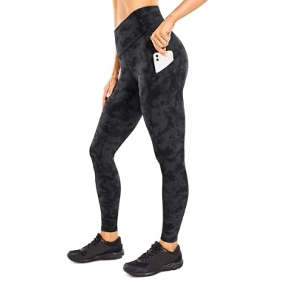 Afbeelding van CRZ YOGA Sportlegging voor dames, fitness, hoge taille, lichte stof, met zak 63 cm, De rookinkt mist