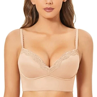 Afbeelding van DOBREVA Damesbeha, zonder beugel, gevoerd, push up, driehoek, bralette van kant, Beige