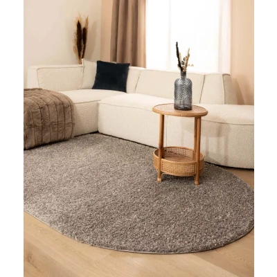 Afbeelding van Ovaal Hoogpolig Vloerkleed Shaggy Trend Effen Lichtgrijs 240x340 Cm