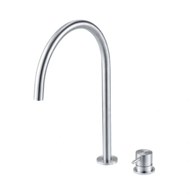 Afbeelding van Waterevolution Flow 2 gats wastafelkraan volledig RVS met lage U 113mm uitloop T1121UIE
