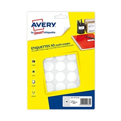 Afbeelding van Etiket Avery A5 24mm rond blister 640st wit