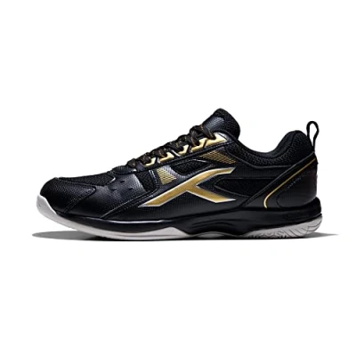 Afbeelding van Hundred Raze non marking professionele badmintonschoenen voor heren Materiaal: kunstleer Geschikt indoortennis, squash, tafeltennis, basketbal en padel (zwart/goud, maat: EU 36, UK 2, US 3)