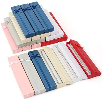 Afbeelding van Kurtzy 24 Pak Sieraden Kettingen Doosjes 4 x 21 cm Geassorteerde Kleur Kartonnen Display met Strik &amp; Inleg kussen Ketting voor Jubilea, Bruiloft en Verjaardag