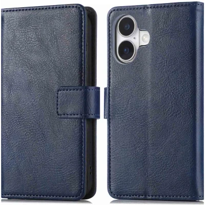 Afbeelding van imoshion Hoesje Geschikt voor iPhone 16 Plus Met Pasjeshouder Luxe Bookcase Donkerblauw