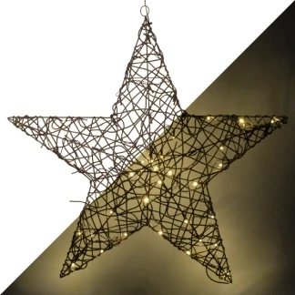 Afbeelding van Kerstster met verlichting 79 x 76 cm (48 LEDs, Wicker, Eénzijdig)