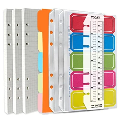 Afbeelding van DY.2ten A6 navulverpakkingen met 6 gaten, 135 vellen (270 pagina&#039;s) grafisch papier + 2 vakken 5 registers notitieregister liniaal voor Filofax papiernavullingen