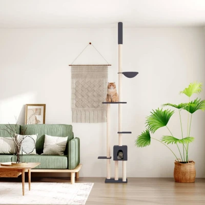 Afbeelding van vidaXL Kattenmeubel vloer tot plafond 258,5 284,5 cm crèmekleurig