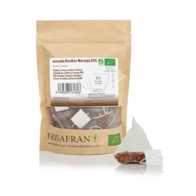 Afbeelding van FRISAFRAN Biologische oranje rooibos infusie in piramiden ontspanning spijsvertering 60 stuks