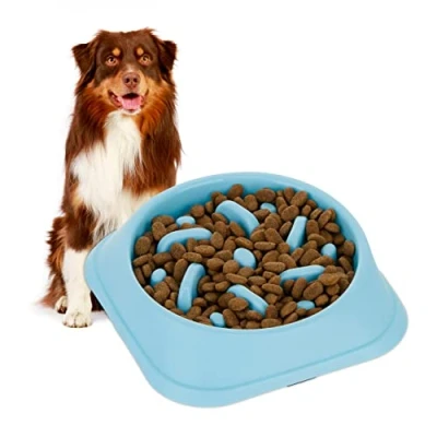 Afbeelding van Relaxdays anti schrokbak hond 500 ml voerbak tegen schrokken slowfeeder bak blauw