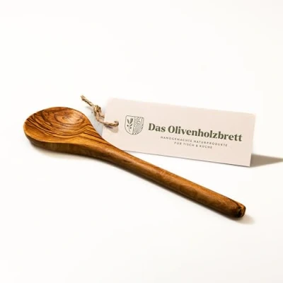 Afbeelding van das Olivenholzbrett Hout D &#039;OL Ivier ronde keukenlepel kop en steel, lepel vanaf ca. 25 cm