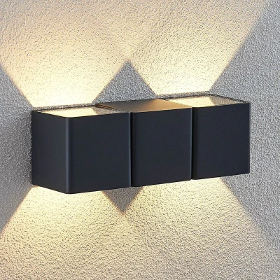 Afbeelding van Lindby LED wandlamp buiten 2lichts aluminium, glas H: 7.5 cm donkergrijs Inclusief lichtbronnen