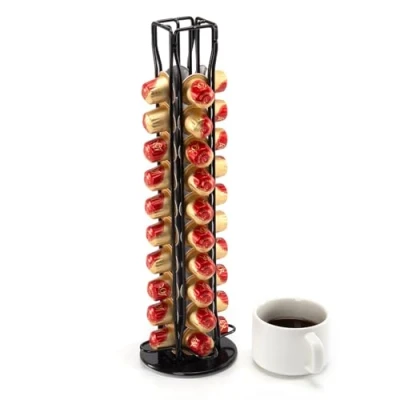 Afbeelding van SYSYLY Koffiecapsulehouder, capsulehouder, draaibaar, voor 40 nespresso capsules, opberghouders, 360 graden zwart.