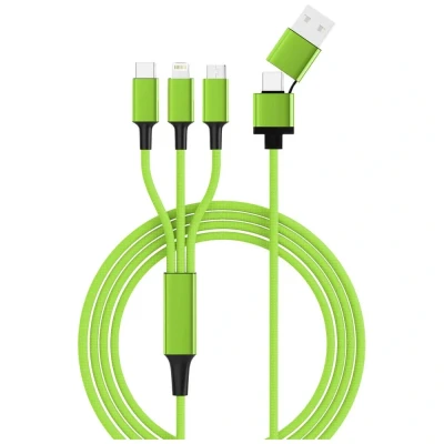 Afbeelding van Smrter USB laadkabel 2.0 Apple Lightning stekker, A C micro B stekker 1.20 m Groen Met OTG functie, Stoffen mantel
