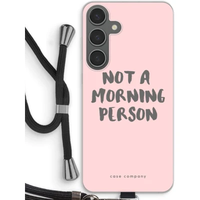 Afbeelding van Case Company® hoesje met Koord geschikt voor Samsung Galaxy S24 Plus Morning person Telefoonhoesje Zwart Bescherming aan alle Kanten en Over de Schermrand