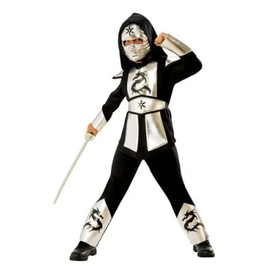 Afbeelding van Rubies 641142 M Ninja kostuum draak zilver voor kinderen van 5 6 jaar