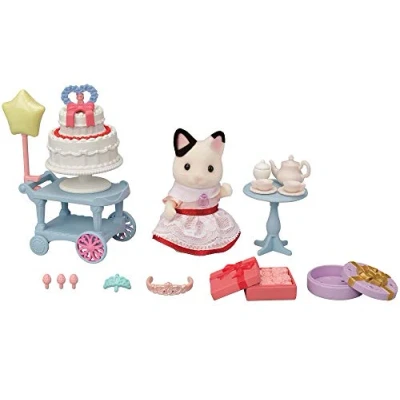 Image de Playset Sylvanian Families La fille chat bicolore et gouter d&#039;anniversaire