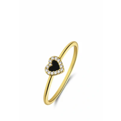 Afbeelding van Lucardi Dames Zilveren goldplated Ring met een hartvormige black Agate gemstone Staal Goud 15 / 47 mm