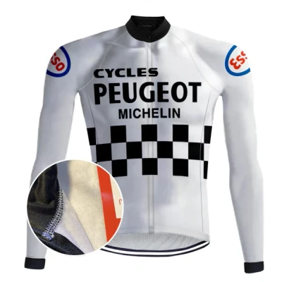 Afbeelding van Retro Winter Wielerjack (fleece) Peugeot Wit REDTED 5XL