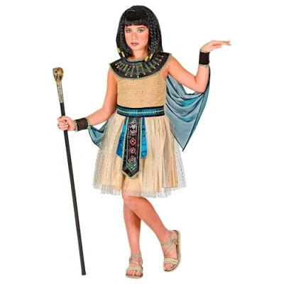 Afbeelding van Widmann Egypte Kostuum Egyptische Koningin Van De Nijl Farao Meisje Blauw, Goud Maat 128 Carnavalskleding Verkleedkleding