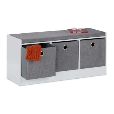 Afbeelding van Relaxdays opbergbank met 3 lades 46 x 102 32 cm halbank wit grijs