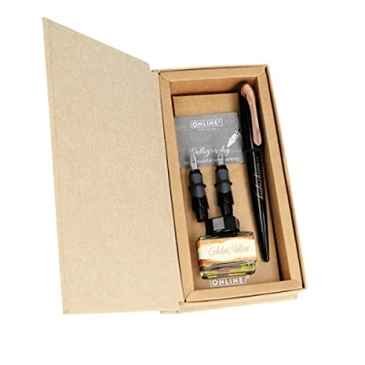 Afbeelding van ONLINE 10061 kalligrafie Air Black Rose met converter voor brede kalligrafieveren in verschillende lijndiktes, gouden inktglas, kalligrafiepen, geschenkdoos