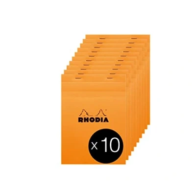 Afbeelding van RHODIA 16200C, notitieblok nr. 16, oranje, A5, kleine ruitjes, afneembaar 80 vellen, Clairefontaine g, envelop van gecoate kaart, pakket met 10 blokken